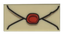 Part 3069pb0730 - Tile 1 x 2 with Envelope with Red Wax Seal and Dark Tan Highlights Pattern - De BrickPlaats