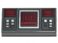 Part 3069pb0777 - Tile 1 x 2 with SW Dark Red Target Screen, Dark Red and Silver Buttons Pattern - De BrickPlaats