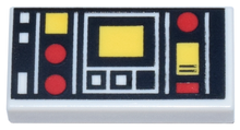 Part 3069pb0785 - Tile 1 x 2 with Red and Yellow Controls and Two White Squares on Left Pattern - De BrickPlaats