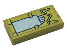 Part 3069pb0967 - Tile 1 x 2 with Silver Mirror with Gold Arched Border Pattern (Sticker) - Set 71043 - De BrickPlaats