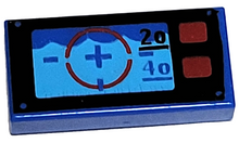 Part 3069px11 - Tile 1 x 2 with Underwater Periscope View with Crosshairs, '20', '40', and Red Buttons Pattern - De BrickPlaats