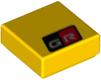 Part 3070pb220 - Tile 1 x 1 with Silver 'GR' on Black and Red Background Pattern - De BrickPlaats