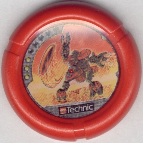 Part 32171pb008 - Throwing Disk with Throwbot Torch / Slizer Fire 3 Pips, LEGO Technic Logo, and Robot Throwing Disk Pattern - De BrickPlaats