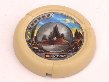 Part 32171pb043 - Throwing Disk with Throwbot Granite / Slizer Rock 2 Pips, LEGO Technic Logo, and Rock Silhouette Emblem Pattern - De BrickPlaats