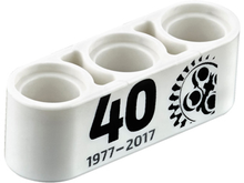 Part 32523pb11 - Technic, Liftarm Thick 1 x 3 with Black '40 1977 - 2017' and 24 Tooth Gear Pattern - De BrickPlaats