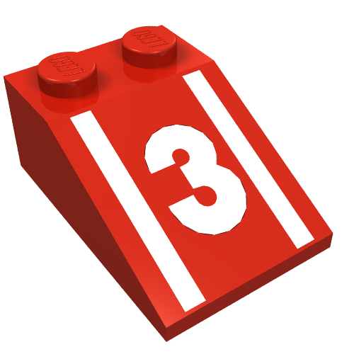 Part 3298p56 - Slope 33 3 x 2 with White Number 3 and Stripes Pattern - De BrickPlaats