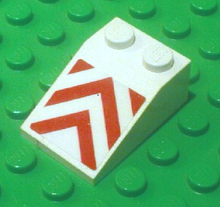 Part 3298pb042 - Slope 33 3 x 2 with Red Chevron Stripes Pattern (Sticker) - Set 7894 - De BrickPlaats