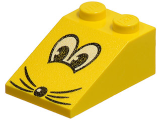 Part 3298px11 - Slope 33 3 x 2 with Black and White Eyes, Nose, and Whiskers Pattern - De BrickPlaats