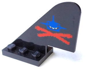 Part 3587pb02 - Tail with Rounded Top, Aquazone Aquashark Blue Shark with Red 'X' Pattern - De BrickPlaats