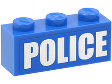 Part 3622pb040 - Brick 1 x 3 with White 'POLICE' Bold Narrow Large Font on Blue Background Pattern (Sticker) - Set 4440 - De BrickPlaats