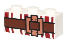 Part 3622pb072 - Brick 1 x 3 with Dark Red Lines and Brown Belt with Buckle Pattern - De BrickPlaats