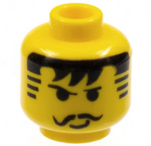 Part 3626pa3 - Minifigure, Head Moustache Black Bangs, Striped Sideburns Pattern - De BrickPlaats