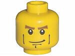 Part 3626pb0204 - Minifigure, Head Male Brown Eyebrows, Black Cheek Lines and Chin Dimple, Smirk Pattern - De BrickPlaats