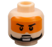 Part 3626pb0401 - Minifigure, Head Male Stern Black Eyebrows, Pupils, Orange Visor and Chin Strap Pattern - De BrickPlaats