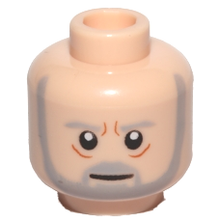 Part 3626pb0407 - Minifigure, Head Beard with SW Gray Beard and Eyebrows, Lines under Eyes, Furrowed Brow, White Pupils Pattern - De BrickPlaats