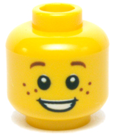 Part 3626pb0471 - Minifigure, Head Child with Reddish Brown Eyebrows and Freckles, Open Mouth Smile with Teeth Pattern - De BrickPlaats