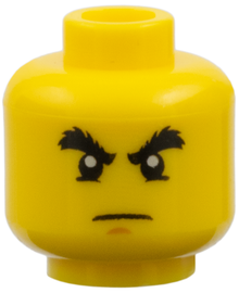 Part 3626pb0532 - Minifigure, Head Black Bushy Eyebrows, Lower Eyelids, Medium Nougat Chin Dimple, Stern Pattern - De BrickPlaats