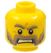 Part 3626pb0639 - Minifigure, Head Moustache Mutton Chops with Dark Tan and Gray Sideburns, Dark Tan and Gray Eyebrows, Pupils Pattern - De BrickPlaats