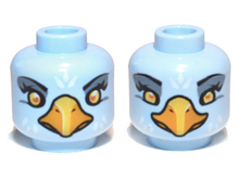 Part 3626pb0898 - Minifigure, Head Dual Sided Alien Chima Eagle with Yellow Eyes, Sand Blue Eye Shadow, Bright Light Orange Beak, and White Feathers, Wide / Narrow Eyes Pattern - De BrickPlaats