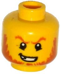Part 3626pb1291 - Minifigure, Head Dark Orange Eyebrows and Beard, Broken Tooth, Determined Grin, Pupils Pattern - De BrickPlaats