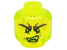 Part 3626pb1390 - Minifigure, Head Alien Ghost with Large Dark Purple and Black Eyebrows, White Fangs, and Lopsided Scowl Pattern - De BrickPlaats