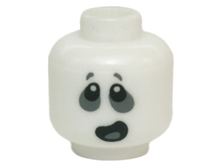 Part 3626pb1408 - Minifigure, Head Alien Ghost with Dark Bluish Gray Around Eyes and Open Mouth Lopsided Pattern - De BrickPlaats