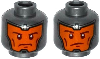 Part 3626pb1521 - Minifigure, Head Dual Sided Balaclava, Orange Face, Dark Red Eyebrows and Cheek Lines, Determined / Raised Eyebrow Pattern - De BrickPlaats
