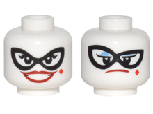 Part 3626pb1772 - Minifigure, Head Dual Sided Female Black Eye Mask, Dark Red Lips, Diamond on Cheek, Wide Smile / Blue Eye Shadow, Frown Pattern - De BrickPlaats