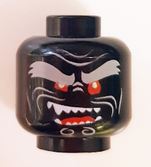 Part 3626pb1917 - Minifigure, Head Alien with Light Bluish Gray Bushy Eyebrows, Red Eyes, Open Mouth Crooked Smile Right Raised with Fangs Pattern - De BrickPlaats