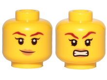 Part 3626pb2245 - Minifigure, Head Dual Sided Female Brown Eyebrows, Peach Lips, Smile / Angry Pattern (Skylor) - Hollow Stud - De BrickPlaats