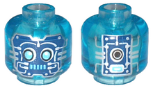 Part 3626pb3345 - Minifigure, Head Alien Robot with Medium Azure Eyes and Mouth, Dark Blue Panels with Silver Circuitry and Circles Pattern - Vented Stud - De BrickPlaats