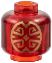 Part 3626pb3373 - Minifigure, Head without Face with Gold Oriental Pattern on Both Sides - Vented Stud - De BrickPlaats
