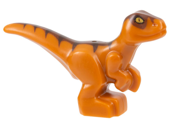 Part 37829pb01 - Dinosaur Baby Standing with Reddish Brown Back, Dark Brown Stripes, and Yellow Eyes Pattern - De BrickPlaats