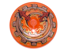 Part 3960pb038 - Dish 4 x 4 Inverted (Radar) with Solid Stud with Clock Face with Copper and Gold Spiral Gear and Red Hands Pattern - De BrickPlaats