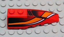 Part 41747pb013 - Wedge 6 x 2 Right with White/Orange Curves and Black Fade Pattern - De BrickPlaats