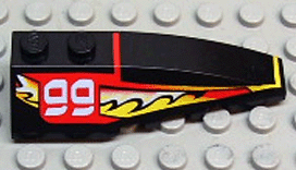 Part 41747pb014 - Wedge 6 x 2 Right with Red/Yellow/White Flame Pattern and 99 Pattern - De BrickPlaats