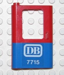 Part 4181pb018 - Door 1 x 4 x 5 Train Left, Thin Support at Bottom with Blue Bottom Half and 'DB 7715' Pattern (Sticker) - Set 7715 - De BrickPlaats