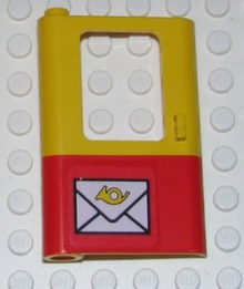 Part 4181pb022 - Door 1 x 4 x 5 Train Left, Thin Support at Bottom with Red Bottom Half and Mail Envelope Pattern (Sticker) - Sets 7722 / 7819 - De BrickPlaats