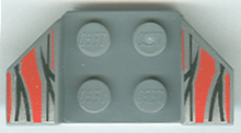 Part 41854pb13 - Vehicle, Mudguard 2 x 4 with Flared Wings with Black, Red, and Silver Flame Tips Pattern - De BrickPlaats