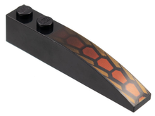 Part 42022pb46 - Slope, Curved 6 x 1 with Repeating Dark Red and Medium Orange Hexagonal Scale Pattern - De BrickPlaats