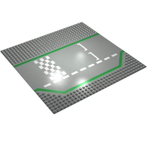 Part 425p01 - Baseplate, Road 32 x 32 3 Lane with Race Track Checkered Pattern - De BrickPlaats