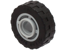 Part 42610c03 - Wheel 11mm D. x 8mm with Center Groove with Black Tire 17.5mm D. x 6mm with Shallow Staggered Treads - Band Around Center of Tread (42610 / 92409) - De BrickPlaats