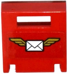 Part 4346pb32 - Container, Box 2 x 2 x 2 Door with Slot with Envelope with Wings on Red Background Pattern (Sticker) - Set 60100 - De BrickPlaats