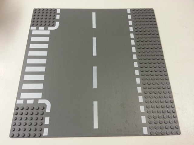 Part 44341px2 - Baseplate, Road 32 x 32 6-Stud T Intersection with White Dashed Lines and Crosswalk Pattern
