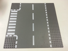 Part 44341px2 - Baseplate, Road 32 x 32 6-Stud T Intersection with White Dashed Lines and Crosswalk Pattern