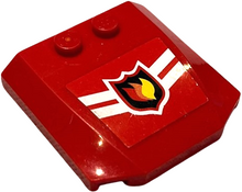 Part 45677pb001 - Wedge 4 x 4 x 2/3 Triple Curved with Fire Logo Badge and 2 White Chevrons Pattern (Sticker) - Sets 7208 / 7942 / 7945 - De BrickPlaats