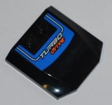 Part 45677pb049 - Wedge 4 x 4 x 2/3 Triple Curved with 'TURBO DRIVE' and White Lines on Blue Background Pattern (Sticker) - Set 8197 - De BrickPlaats