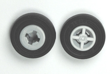 Part 4624c05 - Wheel 8mm D. x 6mm with Black Tire 14mm D. x 4mm Smooth Small Single with Number Embossed on Side (4624 / 59895) - De BrickPlaats