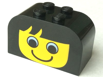 Part 4744px9 - Slope, Curved 4 x 2 x 2 Double with 4 Studs with Yellow Face with Eyes and Smile Pattern - De BrickPlaats