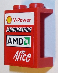 Part 4864bpb038L - Panel 1 x 2 x 2 - Hollow Studs with Shell V-Power, Bridgestone, AMD and Alice Logos Pattern Model Left Side (Sticker) - Sets 8168 / 8185 - De BrickPlaats